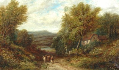 A Woman Driving Cattle down a Lane by English School